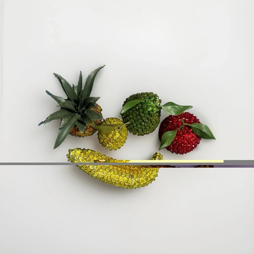 Vintage Push Pin Sequined Beaded Faux Fruit - Mixed Fruit  MCM Pineapple Banana